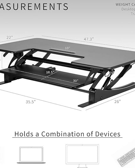VIVO 48 inch Height Adjustable Large Stand Up Desk Converter, V Series, Quick Sit to Stand Tabletop Dual Monitor Riser Workstation, Black, DESK-V048V