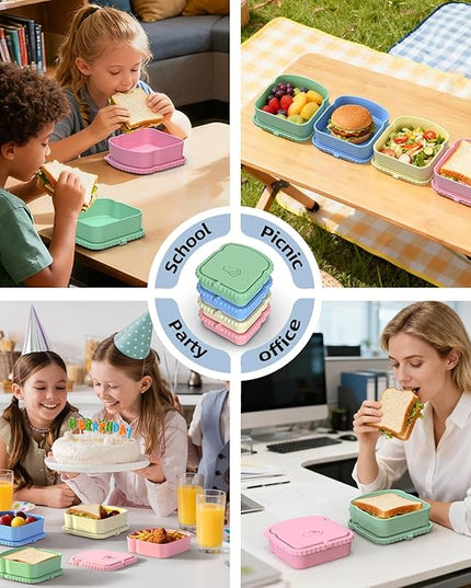 4 Pack Sandwich Containers, Reusable Snack Containers & Sandwich Box for Breakfast, Leak-Proof Lunch Containers Sandwich Bags for Picnic, Office, Travel