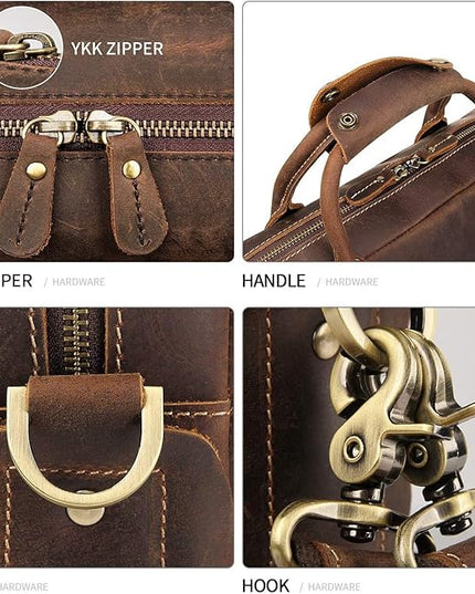 Augus Leather Laptop Briefcase for Men,Waterproof Travel Messenger Duffle Bags 15.6 Inch Laptop Bag
