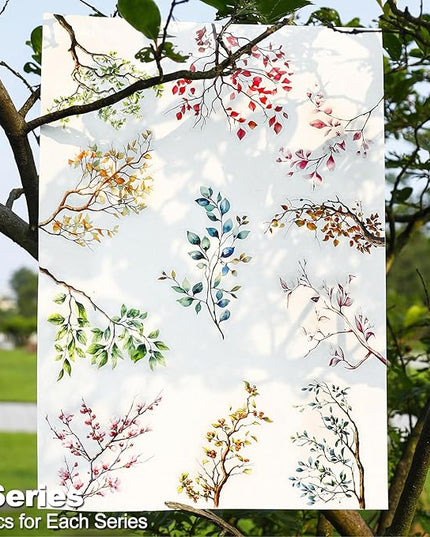 MiyouLuna 120Pcs Botanical PET Stickers, Branch and Leaf Designs for Scrapbooking Waterproof Journaling Supplies Junk Journal Ephemera with Storage Organizer
