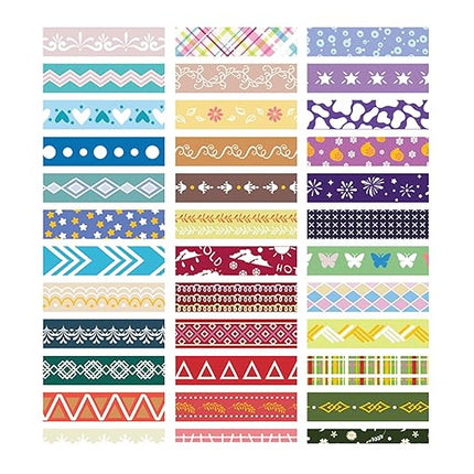Songdao 36 Rolls Skinny Washi Tape Set Gold Foil Detailing Arts Adhesive Tapes Basic Patterns Decorative Masking Tape Sets for Craft, Kids, Scrapbook, DIY, Gift Wrapping (Colorful Silver)