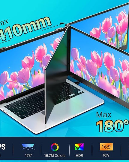 14" Laptop Screen Extender Ultra-Thin, Lightweight Portable Dual Laptop Monitor Extender with Speaker, FHD 1080P Travel Display, Plug & Play, HDMI/USB-A/Type-C for Laptops, Works with Win/Mac/Android