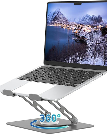 ALASHI Laptop Stand for Desk with 360° Rotating Base, Multi-Angle Adjustable Laptop Stands, Foldable Laptop Riser Compatible with 10 to 15.6 Inches PC Computer, Grey