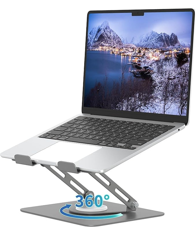 ALASHI Laptop Stand for Desk with 360° Rotating Base, Multi-Angle Adjustable Laptop Stands, Foldable Laptop Riser Compatible with 10 to 15.6 Inches PC Computer, Grey
