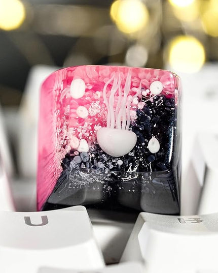 Jellyfish Artisan Keycap Black and Pink Ocean R1 SA Profile Custom Sea Creature Keycaps 1U ESC Handmade Gaming Sea Resin Key Cap Cherry MX Switch Compatible Mechanical Keyboard Jellyfish Lover Gift