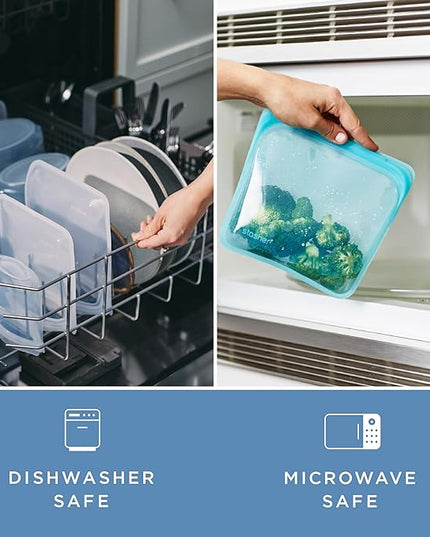 Stasher Premium Silicone Reusable Food Storage Bags, 4-Pack, Clear, Multi-Use Food Storage Bags, Lunch Bag, Travel Containers, BPA Free, Leak-free, Dishwasher-Safe, Eco-friendly