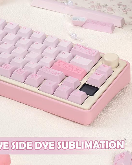 Minimalist Cute Pink Keycap - PBT Cherry Profile Custom Key Cap for Mechanical Gaming Keyboard, 130 Keys Dye Sublimation Keycap Set