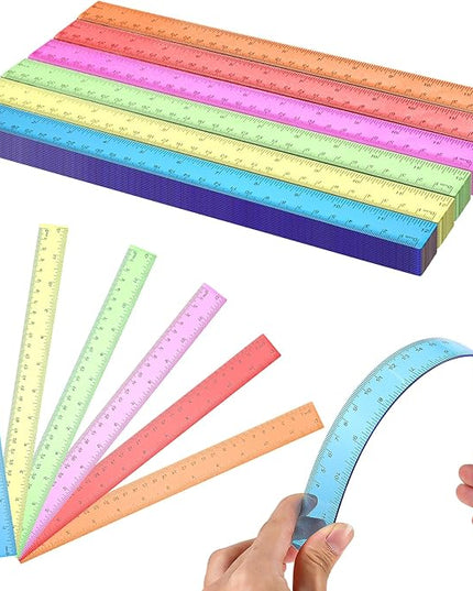 120 Pack 12 Inch Plastic Rulers Bulk for Back to School Supplies Flexible Transparent Assorted Color Ruler with Centimeters and Inches for Office Usage (6 Colors)