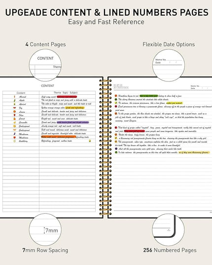 A4 Spiral Notebook Journal 8.5” x 11”, 256 Numbered Pages Hardcover Leather Journals for Women Men, Large Lined College Ruled Notebooks, 100GSM Thick Paper, Spiral Bound Journal for Work School, Black