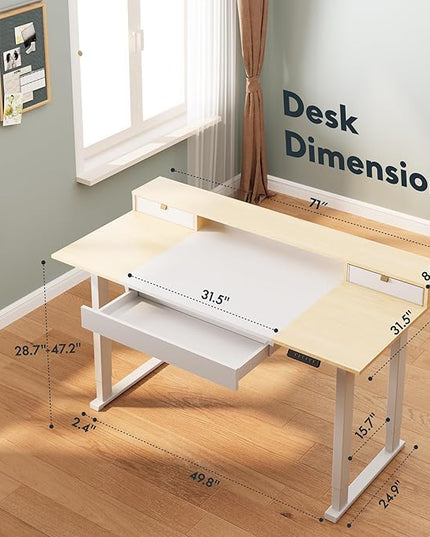 SANODESK Electric Standing Desk with Drawer, 71 x 32 inch Height Adjustable Computer Desk, Home Office Stand Up Desk with 4 Preset Heights, White