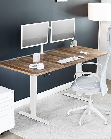 VIVO Electric 71 x 30 in Dual Motor Sit Stand Desk, Memory Height Adjustment, 2B Series, Reclaimed Wood Top White Frame, DESK-KIT-2W7P