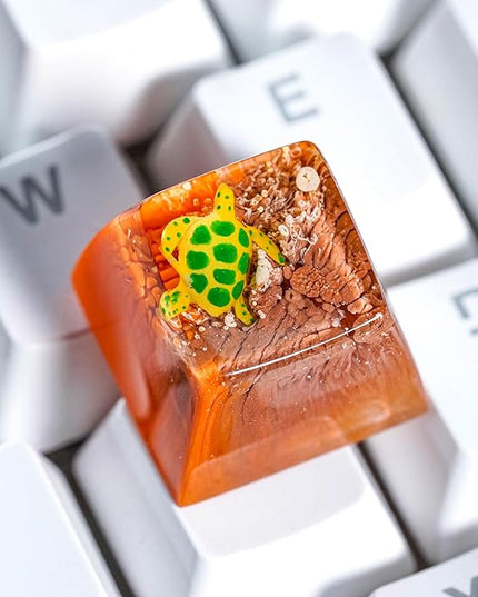 Sea Turtle Artisan Keycap Brown and Orange Ocean R1 SA Profile Custom Sea Creatures Keycaps 1U ESC Handmade Gaming Resin Key Cap Cherry MX Switch Compatible Mechanical Keyboard Turtle Lover Gift