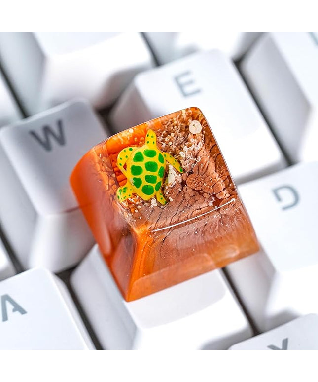 Sea Turtle Artisan Keycap Brown and Orange Ocean R1 SA Profile Custom Sea Creatures Keycaps 1U ESC Handmade Gaming Resin Key Cap Cherry MX Switch Compatible Mechanical Keyboard Turtle Lover Gift