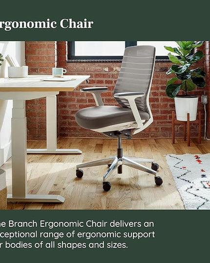 Branch Ergonomic Chair - A Versatile Desk Chair with Adjustable Lumbar Support, Breathable Mesh Backrest, and Smooth Wheels - Experience Optimal Comfort and Support - Pebble - White