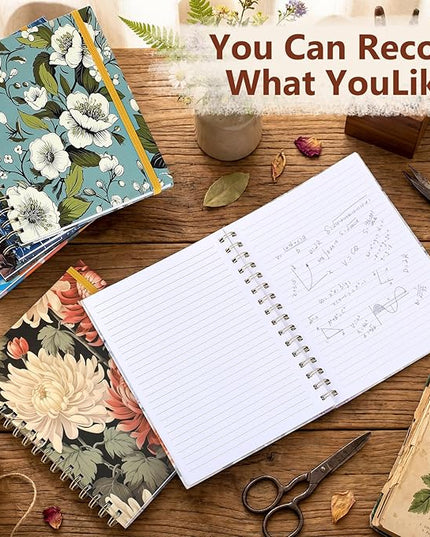 6 Pack Spiral Notebook A5 Hardcover Lined Journal for Women with 2 Pockets Cute Vintage Floral Spiral Journal College Ruled Notebooks 160 Pages & 80 Sheets for Work School Office