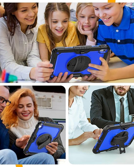 timecity for iPad (A16) 11th/ 10th Generation Case 11''/ 10.9 Inch (2025/2022) - Heavy Duty Protective Cover with Screen Protector, Stand, Shoulder Strap & Pencil Holder | Kids-Friendly - Dark Blue