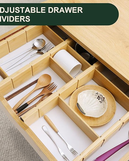 Utoplike 4 PCS Bamboo Kitchen Drawer Dividers with Inserts(Fits 15"-17.7" Drawer Inner Size), Adjustable Drawer Organizers for Socks, Spring Loaded, for Bedroom, Dresser, Bathroom