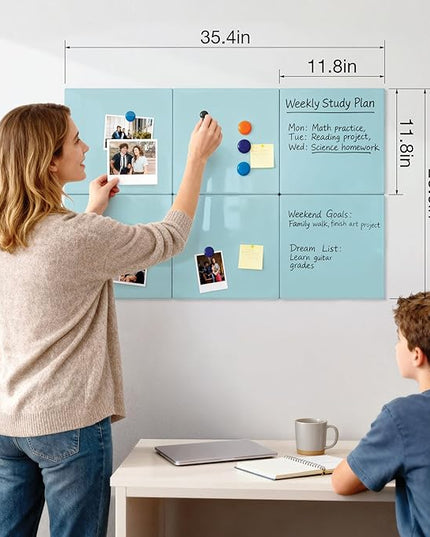 Comix Magnetic Dry Erase Board, 6 Pack, 11.8 x 11.8 Inches, Modular Whiteboard for Fridge, Office and Home, Small White Board Dry Erase Set for Kids, Students, Kitchen Organizer and Planner, Green