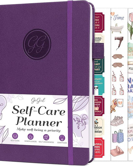 GoGirl Self-care Journal – Daily Mental Health Notebook with Mood & Wellness Trackers – Personal Development, Meditation & Reflection Journal for Women – Hardcover, Lasts 3 Months (Purple)