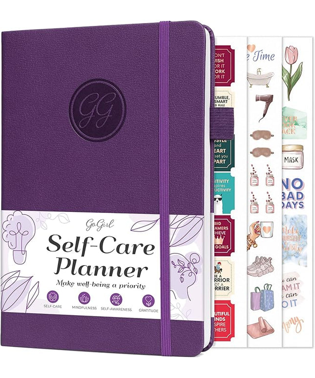 GoGirl Self-care Journal – Daily Mental Health Notebook with Mood & Wellness Trackers – Personal Development, Meditation & Reflection Journal for Women – Hardcover, Lasts 3 Months (Purple)