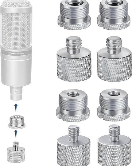 IXTECH Mic Stand Adapter Set 8 pieces Metal Microphone Stand Screw Thread Adapter 5/8 Female to 3/8 Male 3/8 Female to 5/8 Male 5/8 Female to 1/4 Male 1/4 Female to 5/8 Male Tripod Adapter ADP03A Slvr