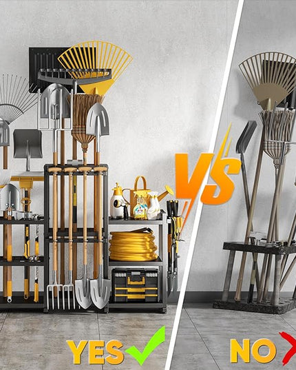 42" H Large Garden Tool Organizer, Holds Up to 86 Tools, Heavy Duty Yard Tool Organizer for Garage, 61“ Wide Lawn Freestanding Tool Storage Rack for Outdoor Shed Tool Rake, Shovel, Brooms