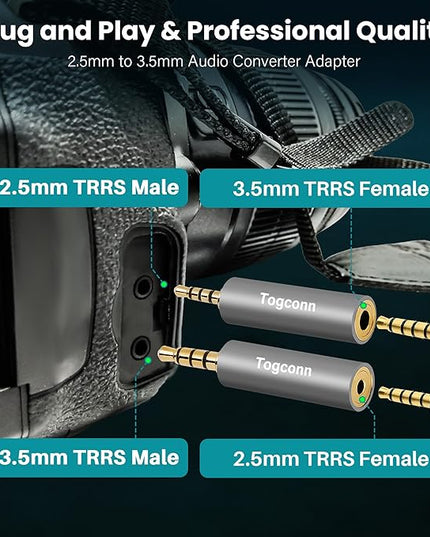 2.5mm to 3.5mm TRRS Adapter 4 Pack,2.5mm Male to 3.5mm Female/3.5 mm Male to 2.5 mm Female Audio Jack Converter Connector Stereo/Mono Auxiliary Plug for phones, Headphone, Tablets Support Mic Function