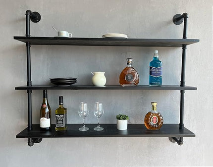 Industrial Pipe Shelf Shelving Bookcase, Wall Mounted Rustic Bookshelf, Floating Bookshelves for Wall,Retro Wood Metal Pipe Industrial Shelves for Living Room