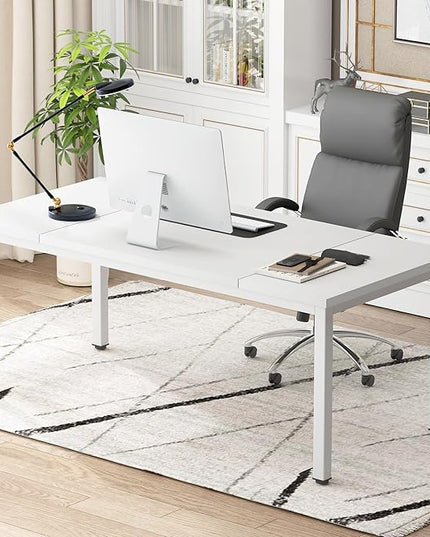 DlandHome Computer Desk, Large Executive Office Desk Computer Table Study Writing Workstation for Home Office,White,70.8 x 31.5 inch
