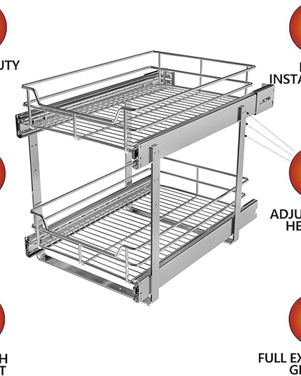 JOWBOOW (26" W x 22" D 2-Tier Cabinet Roll Out Shelves | Extra Wide Slide Out Drawers for Kitchen Cabinets, Heavy Duty Pull Out Cabinet Organizer 22 Inch Deep