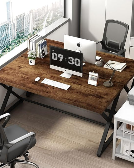 IBF Rustic Computer Desk, Industrial 47” Home Office Desk, Farmhouse Wood Metal Work Desk for Writing Study, Vintage Minimalist Executive Workstation PC Gaming Table in Bedroom, Rustic Brown