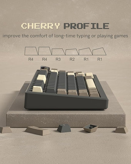 Womier Double Shot PBT Keycaps Set 138 Keys, Cherry Profile Custom Keycaps 60 65 75 100 Percent for 61/64/68/84/87/100/104/108 Retro Gaming Mechanical Keyboard, Brown Gray