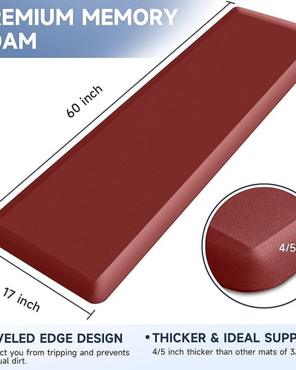 4/5 Inch Thick Kitchen Mat Anti Fatigue Mat Kitchen Rugs Kitchen Decor Non-Slip, Stain & Water Resistant, Kitchen Mats Desk Mat for Kitchen, Office, Workshop, Red, 17'' x 60''