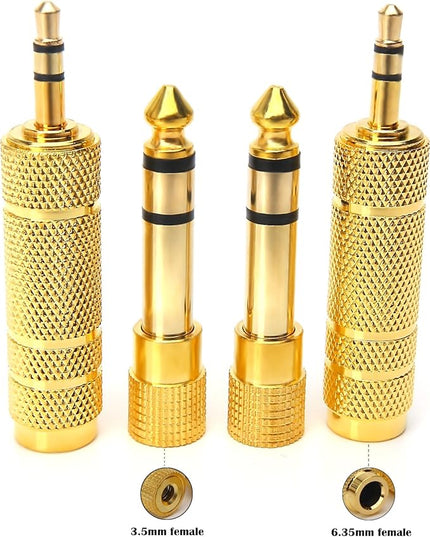 SiYear 3.5mm 1/8 inch TRS Plug to 6.35mm 1/4 inch Jack and 3.5mm Female to 6.35 Male Plug Gold Plated Set Audio Stereo Adapter Converter for Headphone, Microphone (4 -Pack)