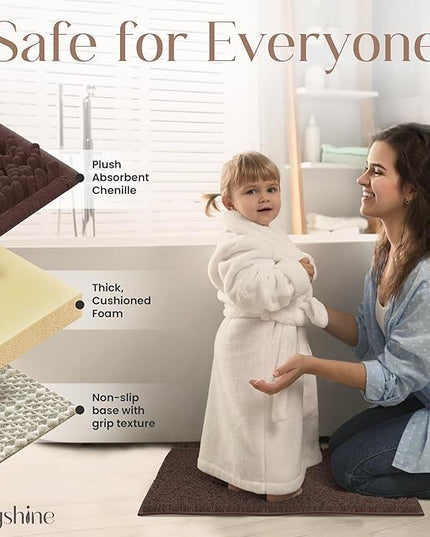 MAYSHINE Plush Shaggy Chenille Bath Mat | Extra Soft, Super Absorbent, Non-Slip Bathroom Rug | Fluffy Microfiber, Area Rug Sets for Bathroom Floor, Kitchen, Living Room | 32"x20" | Brown