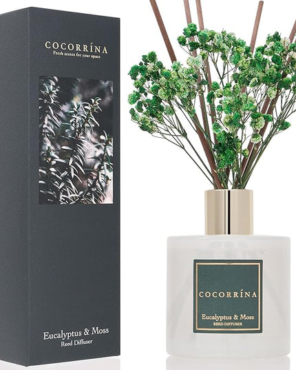 Cocorrína Reed Diffuser Sets- Eucalyptus & Moss Scented Diffuser with Sticks Home Fragrance Reed Diffuser for Bathroom Shelf Decor