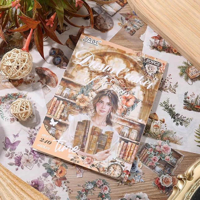 Auguro Scrapbooking Stickers 20 Sheets Pre-Cut 200 washi Stickers PET People Sticker Books for journaling Scrapbook Supplies Flower Transparent Journal Sticker