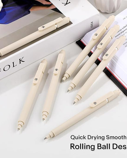 RIANCY Aesthetic Pens Beige Pens 5Pcs 0.5mm Quick Dry Black Ink Gel Pens Fine Point Smooth Writing Cute Pen Japanese Stationary Home Work Essentials Nurse School Gifts Office Supplies