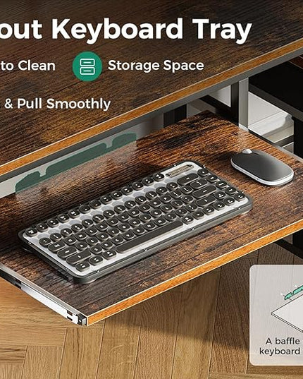 AODK Computer Desk with Drawers, 55" Office Desk with Keyboard Tray and Power Outlet, Reversible Study Work Desk with Printer Space and File Drawers Cabinet for Home Office, Vintage