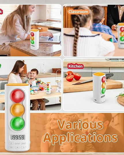Traffic Light Visual Timer&ADHD Tool for Kids Adults Display Volume Adjustment, with 4 Ringtones for Classroom Desk Home Kitchen Game Countdown Pause Memory Function Charger Type C Included