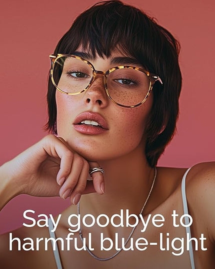 Gaoye Blue Light Blocking Glasses - Trending Round TR90 Frames, Metal Arms, UV400 Protection - Matching Soft Case