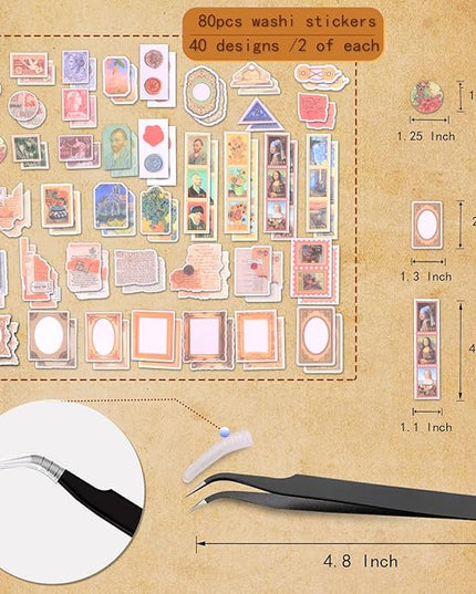 200Pcs Vintage Scrapbook Stickers, Aesthetic Junk Journal Stamping Supplies Kit, Scrapbooking Ephemera Washi Paper for Bullet Journaling Planners Diary Collage (Artistic)