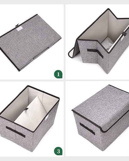 Large 22 Quart Linen Fabric Foldable Storage Bin Cube Organizer Basket with Flip-Top Lid & Handles, Clothes Blanket Box for Home, Office, Closet, Gray, 4 Pack 14.6 x 9.5 x 9.5”