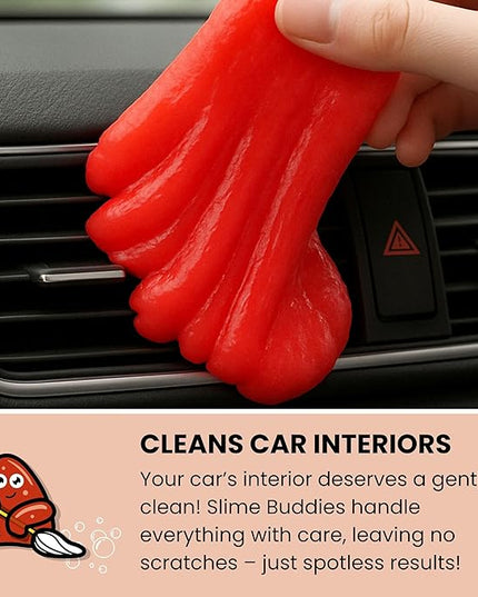 Slime Buddies Car Cleaning Gel Putty - 3 Pack Strawberry Scent Interior Detailing Tool for Cup Holder, Air Vent & Keyboard - Reusable Auto Detailing Accessory - Dust Remover Goop - Gift for Men Women