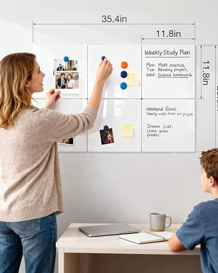 Comix Magnetic Dry Erase Board, 6 Pack, 11.8 x 11.8 Inches, Modular Whiteboard for Fridge, Office and Home, Small White Board Dry Erase Set for Kids, Students, Kitchen Organizer and Planner, White