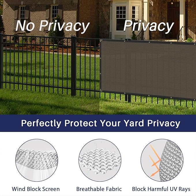Windscreen4less Privacy Fence Screen Heavy Duty Windscreen Fencing Mesh Fabric Shade Net Cover with Brass Grommtes for Outdoor Wall Garden Yard Pool Deck, 6'x186' Brown