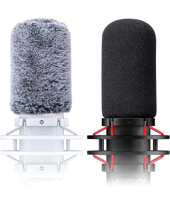 Microphone Windscreen Pop Filter Compatible with HyperX QuadCast - Mic Foam Cover with Furry Windscreen Muff for HyperX QuadCast S，QuadCast S White (2 Pack)