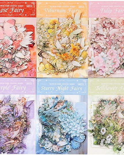 SIBLYMONA Vintage Fairy Stickers 240Pcs Transparent Stickers for Scrapbooking Journaling, Floral Butterfly Cottagecore Junk Journal Scrapbook Supplies, Rub On Transfers for Crafts (240, Pink&Blue)