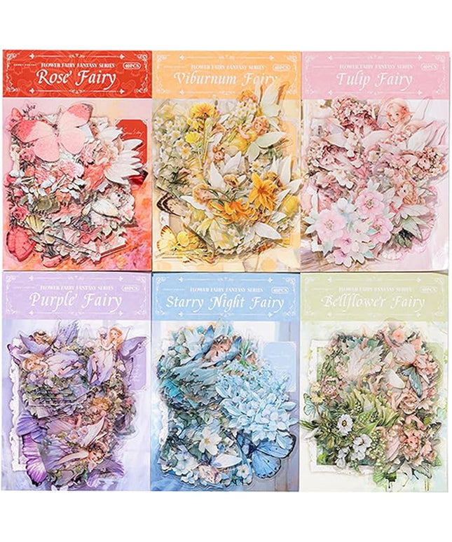 SIBLYMONA Vintage Fairy Stickers 240Pcs Transparent Stickers for Scrapbooking Journaling, Floral Butterfly Cottagecore Junk Journal Scrapbook Supplies, Rub On Transfers for Crafts (240, Pink&Blue)