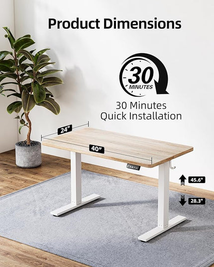 TIQLAB Height Adjustable Electric Standing Desk, 40 x 24 inch, Sit Stand Up Desk, Splice Board, Computer Home Office Desk, Maple Top